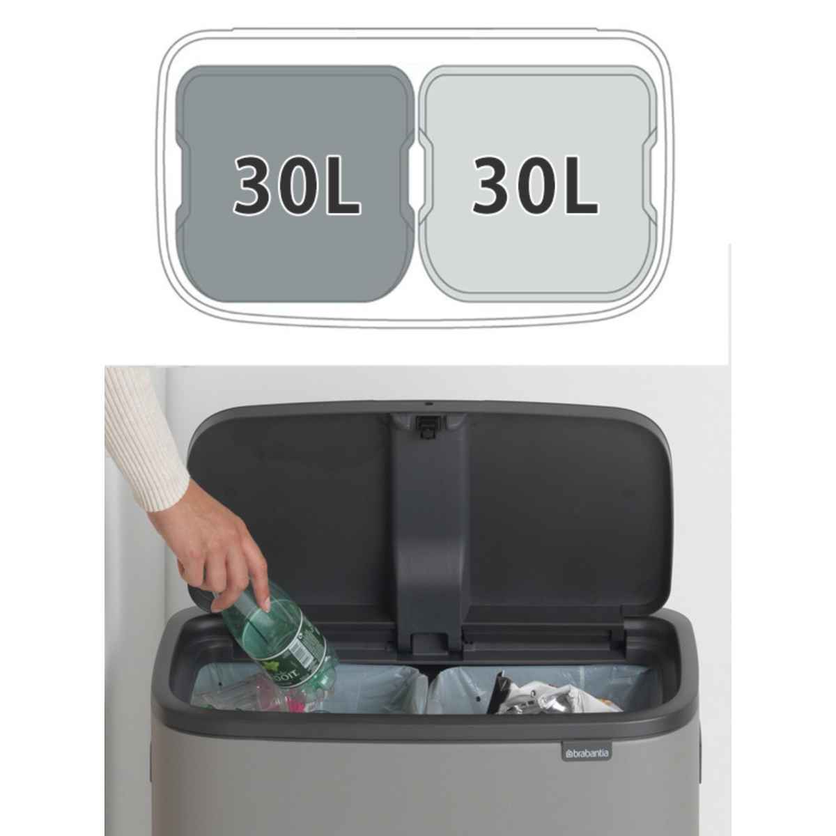 brabantia ブラバンシア ゴミ箱 BO タッチビン 2X30L ふた付き ミネラルコンクリートグレー