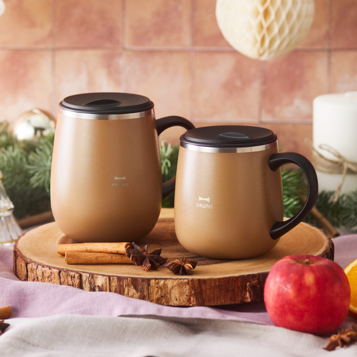 BRUNO マグカップ 320ml 蓋つきステンレスマグ short