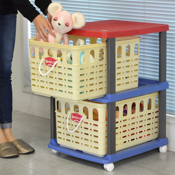 2段バスケット 幅45×奥行58×高さ72cm キャスター付き 収納バスケット
