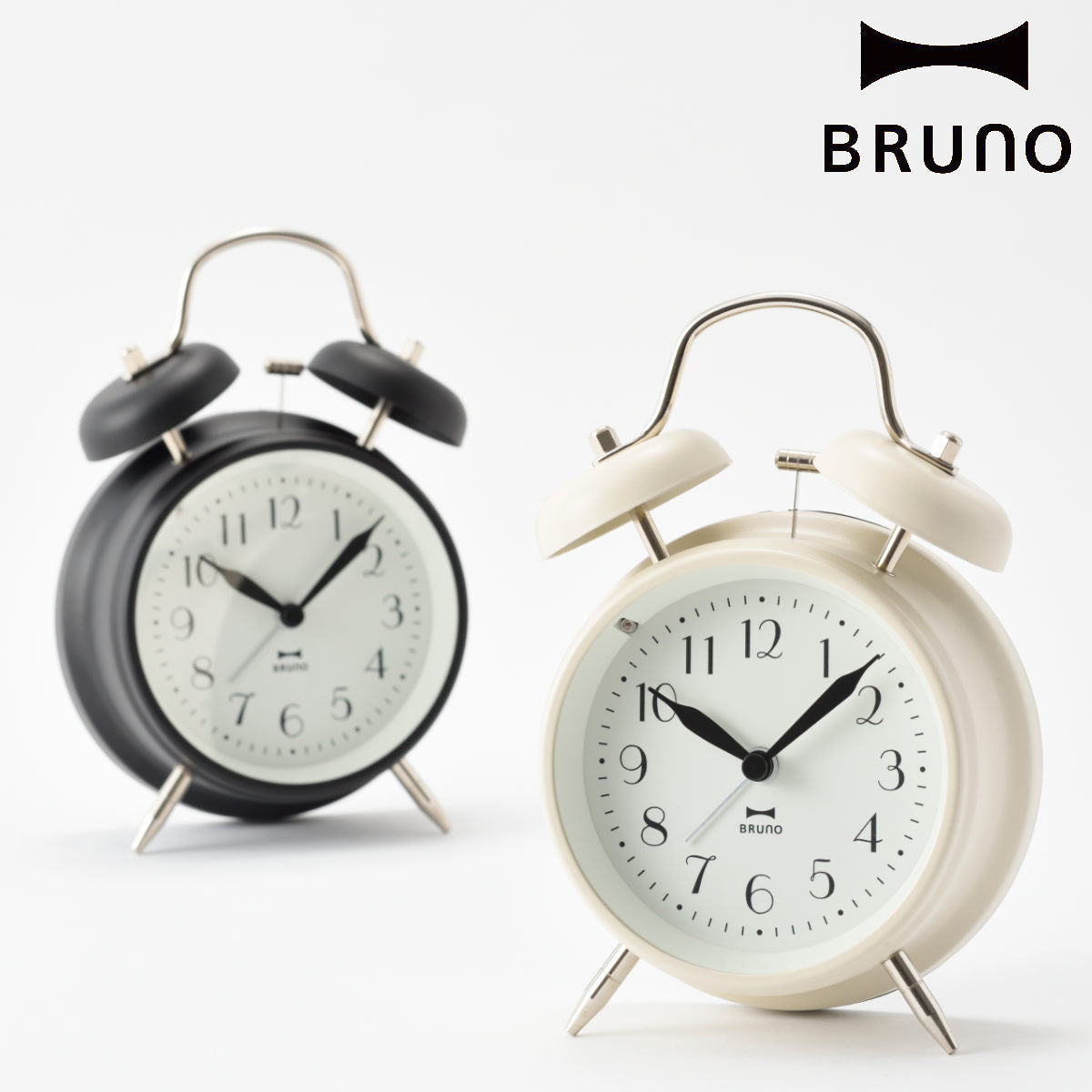 BRUNO 置き時計 モノクロツインベルクロック アラーム ベル