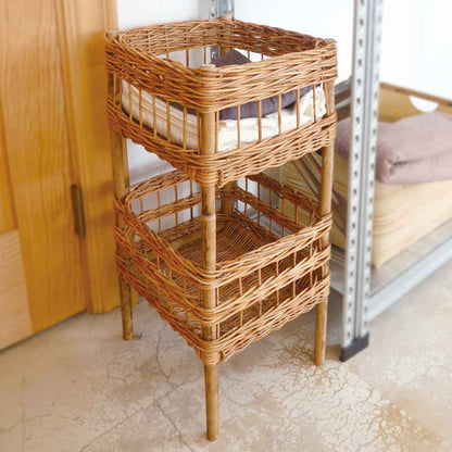 AROROG 2段バスケット ランドリーバスケット 高さ62cm ラタン