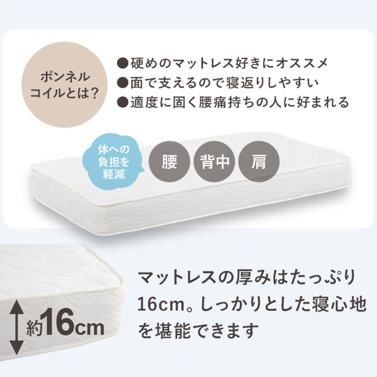 3分組立ベッド シングル ボンネルコイルマットレスセット ベッドボード 2口コンセント付 工具不要