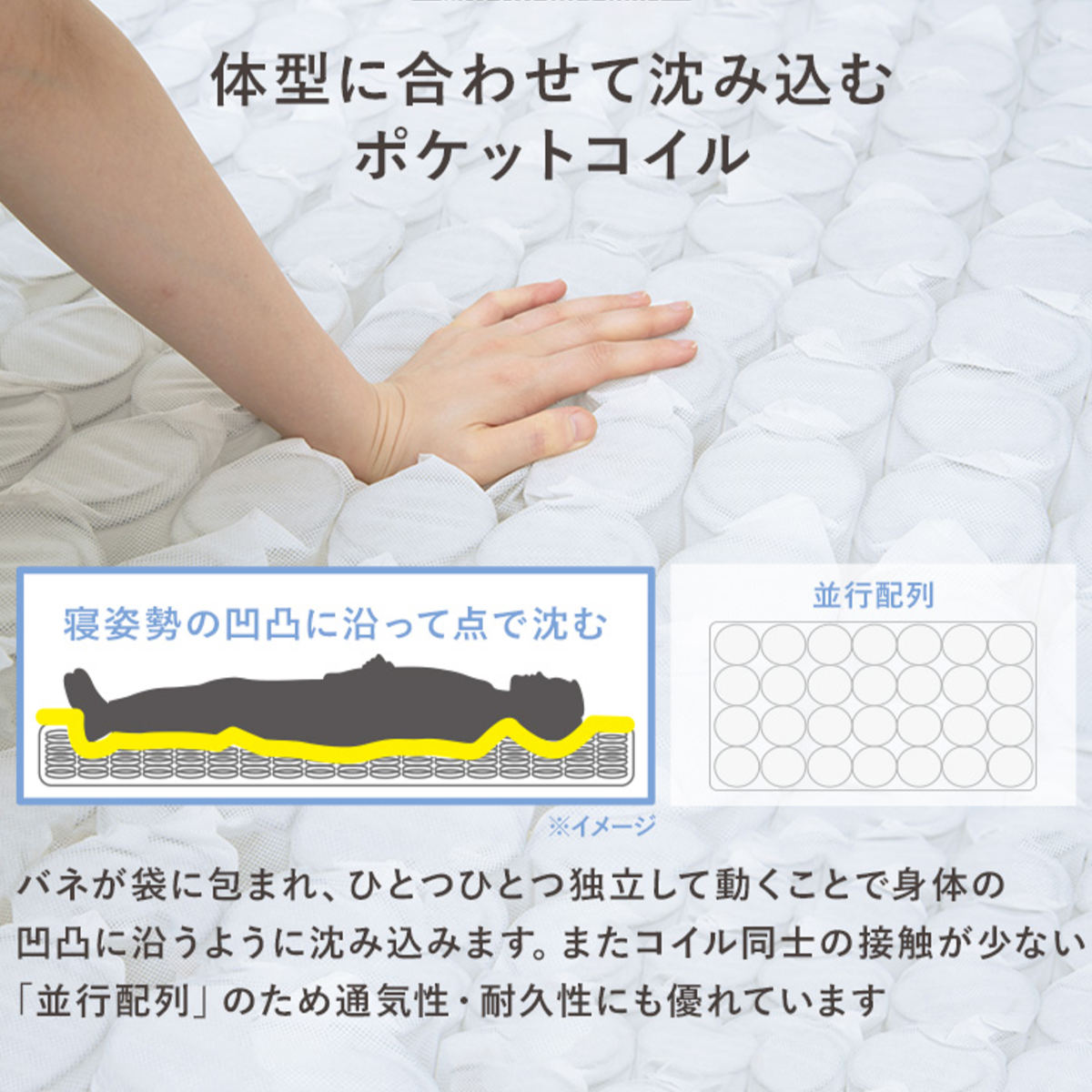 3分組立ベッド シングル ポケットコイルマットレスセット ベッドボード 2口コンセント付 工具不要