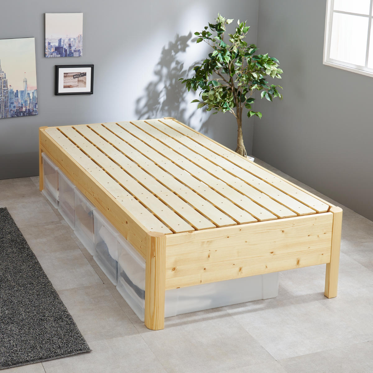 3分組立ベッド シングル ステージタイプ 高耐荷重 工具不要 天然木
