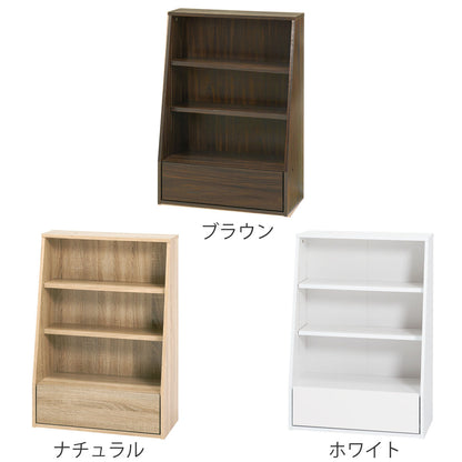1cmピッチ可動 本棚 幅60cm ロータイプ 可動棚2枚 引出し付