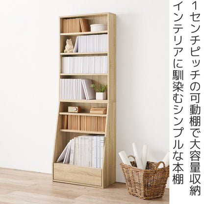 1cmピッチ可動 本棚 幅60cm ハイタイプ 可動棚5枚 引出し付