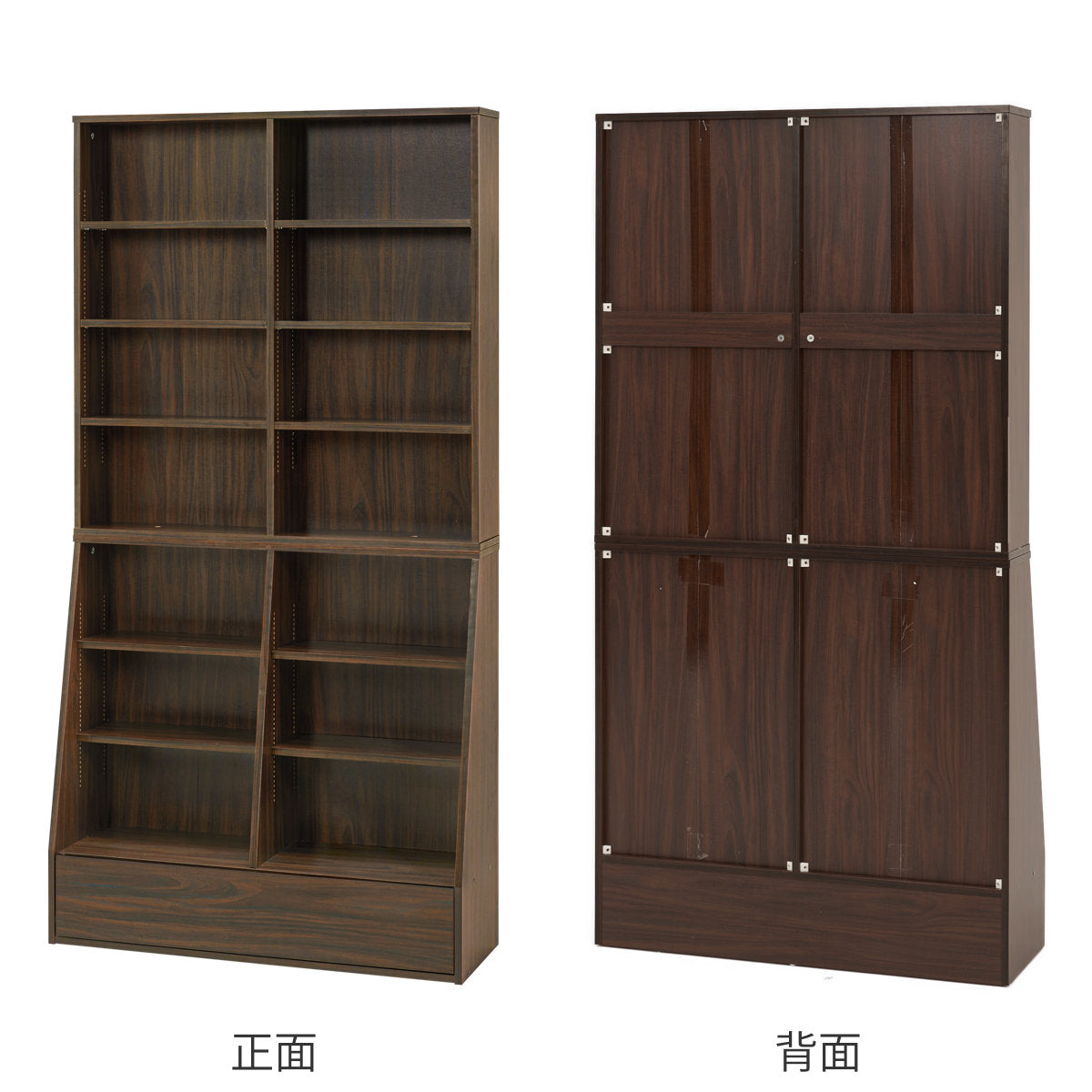 1cmピッチ可動 本棚 幅90cm ハイタイプ 可動棚10枚 引出し付