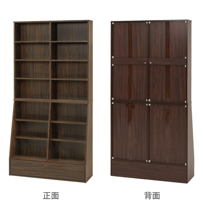 1cmピッチ可動 本棚 幅90cm ハイタイプ 可動棚10枚 引出し付