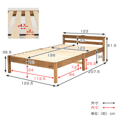 3分組立ベッド セミダブル ボンネルコイルマットレスセット 宮棚 2口コンセント付 工具不要 天然木