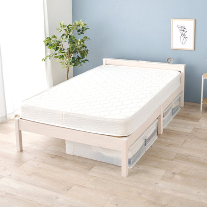 3分組立ベッド セミダブル ボンネルコイルマットレスセット 宮棚 2口コンセント付 工具不要 天然木