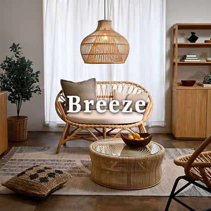 2人掛けソファ ラタン 座面高40cm クッション付 Breeze